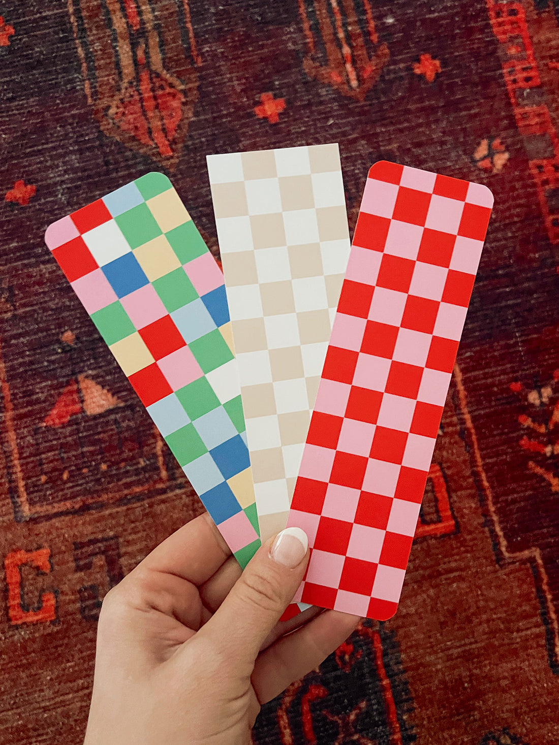 Checkered Bookmark - Tan & White