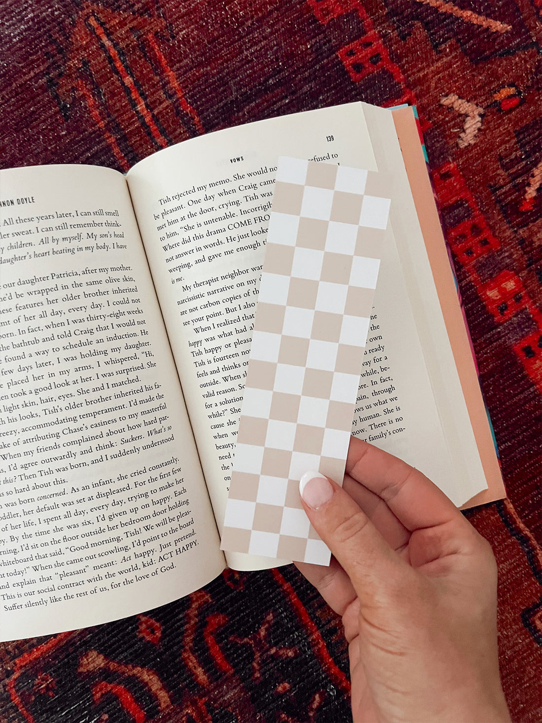 Checkered Bookmark - Tan & White
