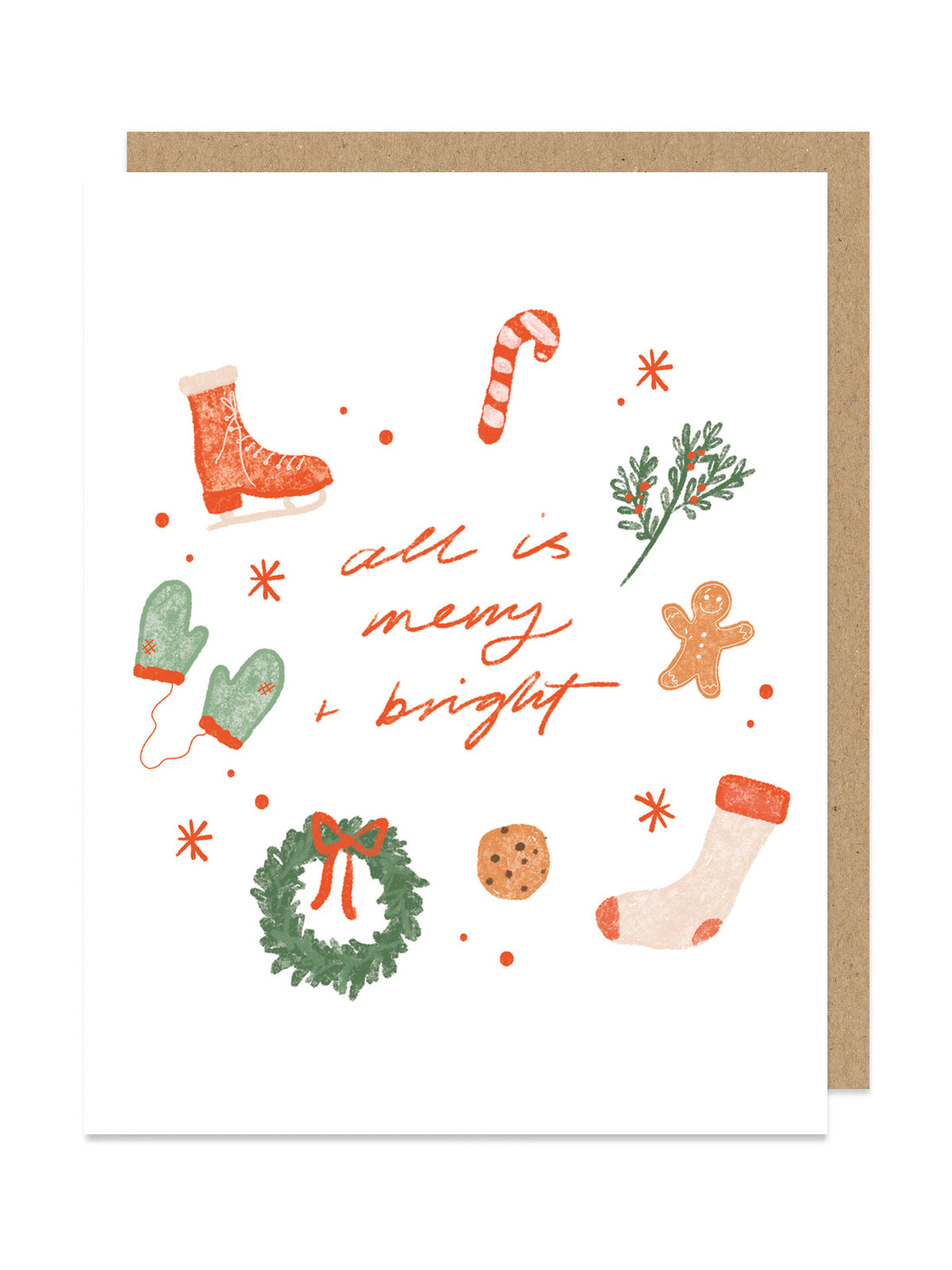 Hand-drawn Merry + Bright Christmas Card