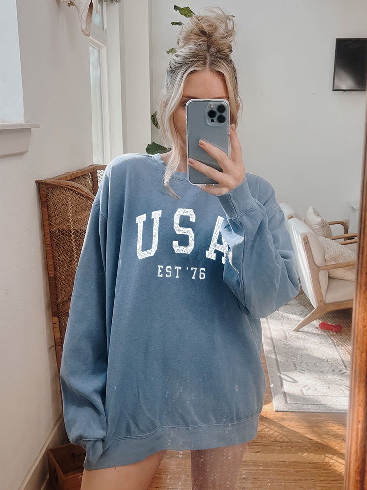 USA Crewneck Sweatshirt - Sky Blue