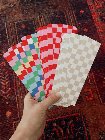 Checkered Bookmark - Tan &amp; White