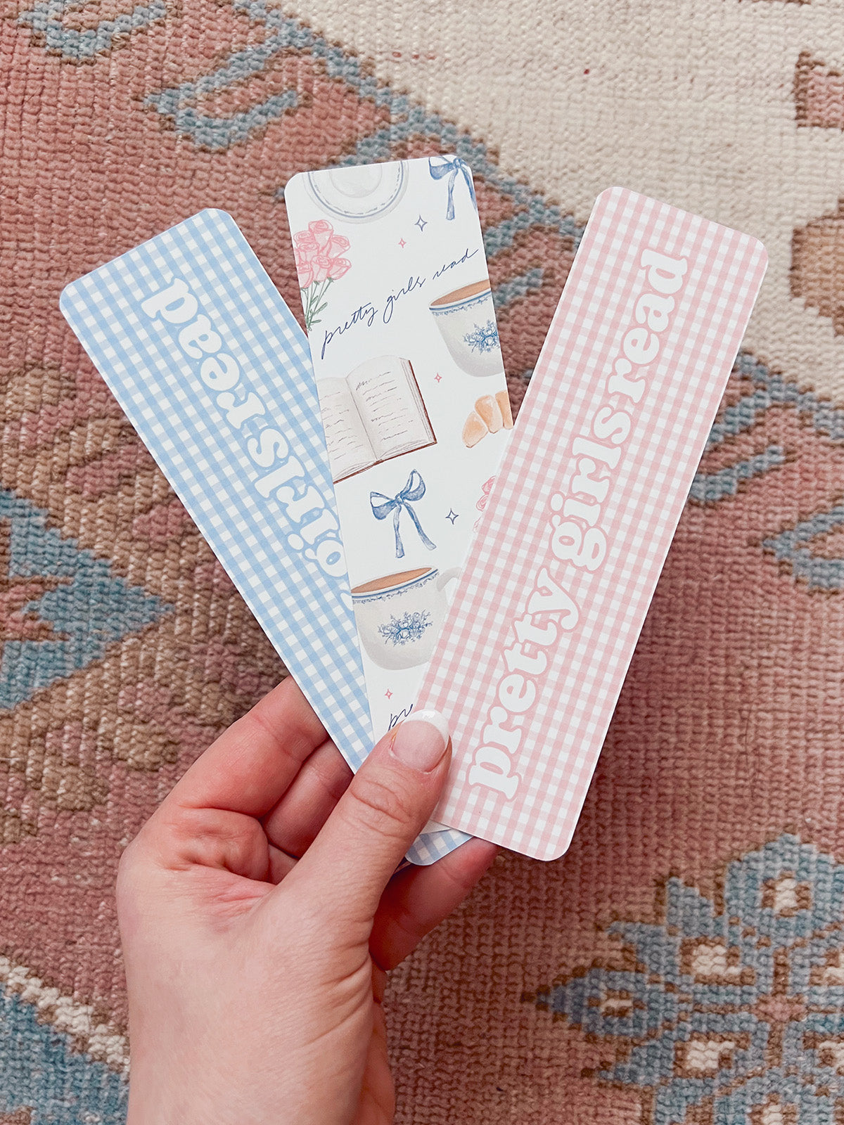 Blue Gingham Bookmark - "Pretty Girls Read" 