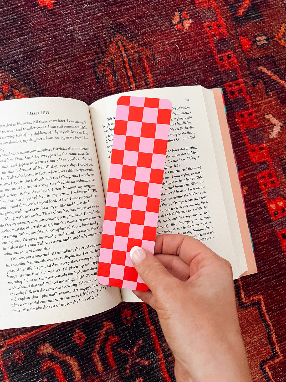 Checkered Bookmark - Red &amp; Pink