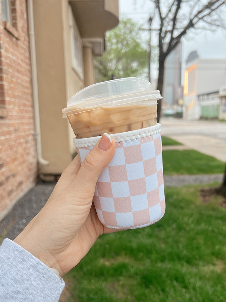 Tan Checkered Iced Coffee Sleeve
