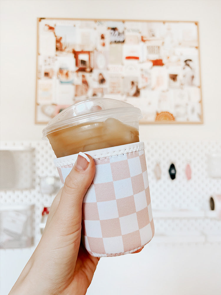 Tan Checkered Iced Coffee Sleeve