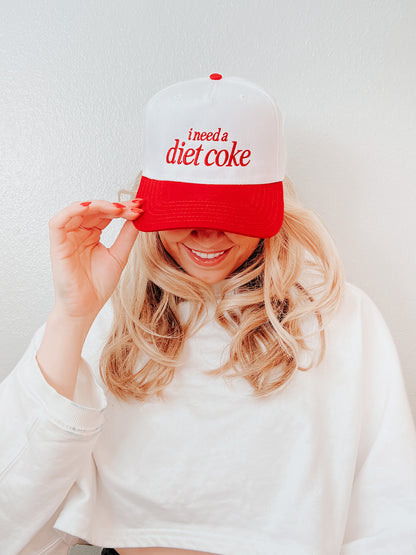 Embroidered I Need a Diet Coke Hat - Red